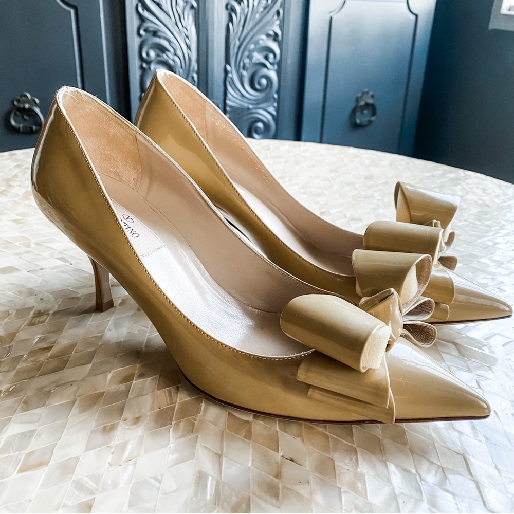 Valentino Tan Patent Bow Heels